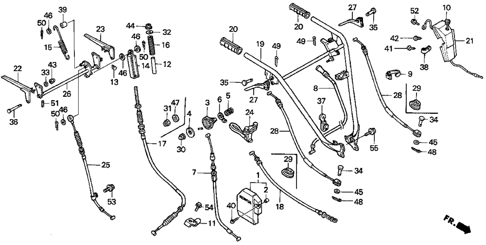 Handlebar Diagram and Parts List for HP250 (Type  CA)(NA1-2000001 - 2599999) Honda Lawn Tractor Accessories