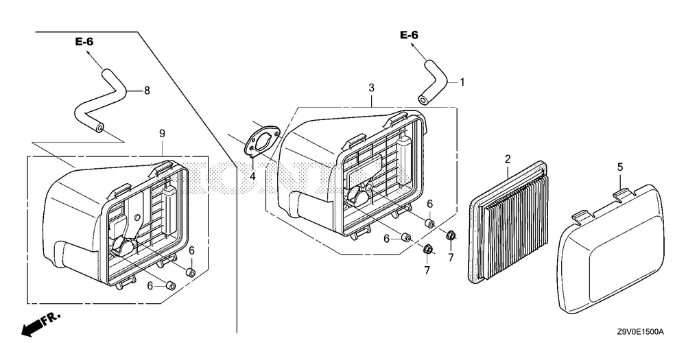 Air Cleaner Diagram and Parts List for GCV200LA (Type G5BR)(GJAVA-1000001-9999999) Honda Engine