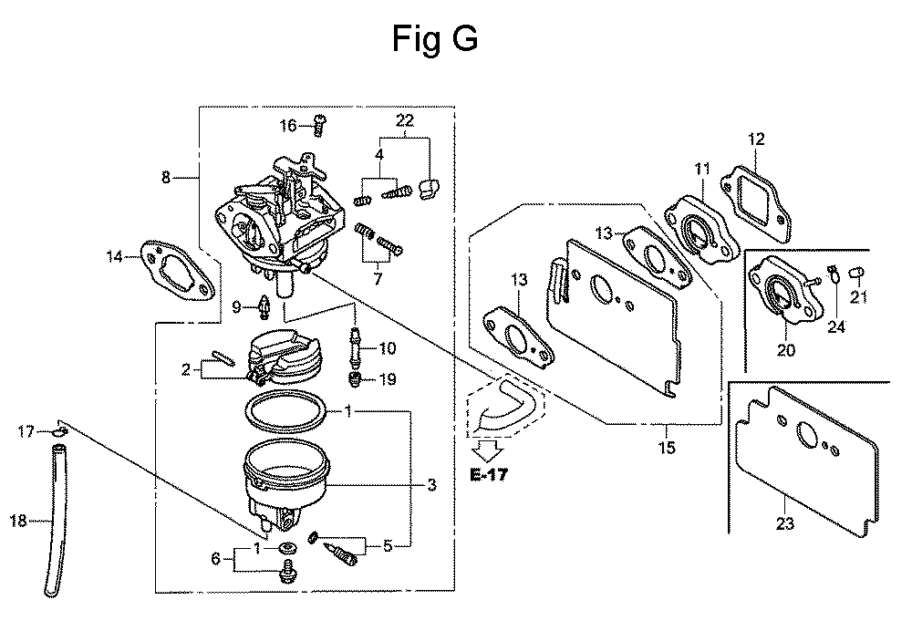 Fig-7 Diagram and Parts List for GC160 Type QHA2 Honda Engine