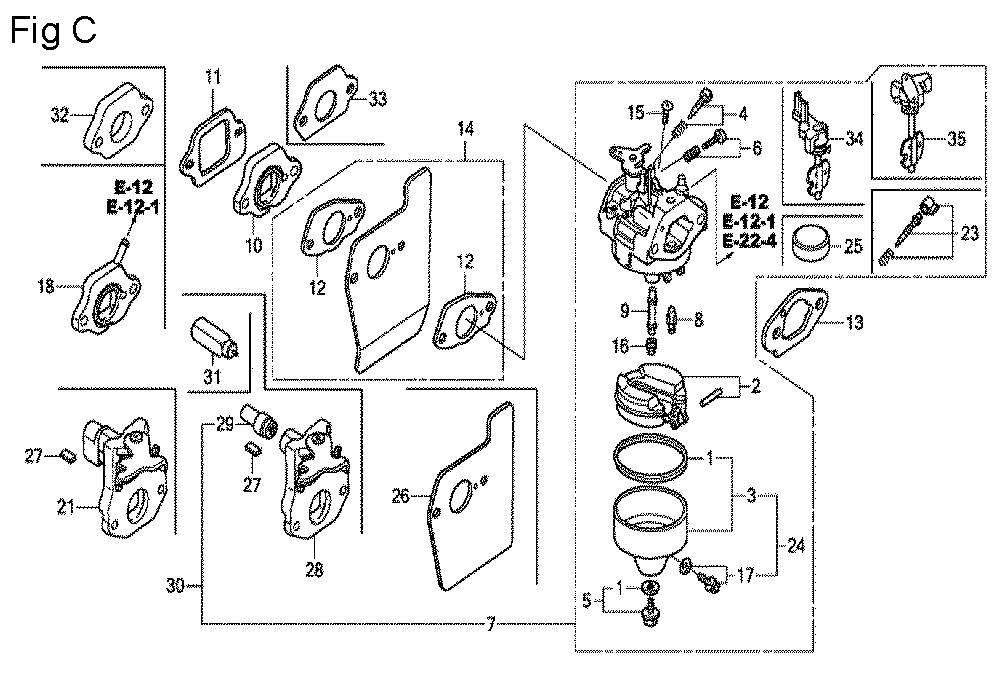 Fig-3 Diagram and Parts List for GCV160A Type S1M Honda Engine