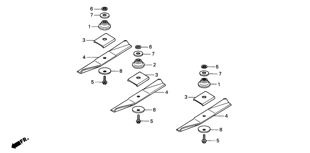 Rotary Blade Diagram and Parts List for MM46 (Type  A)(RAB-0000001 - 9999999) Honda Lawn Tractor Accessories