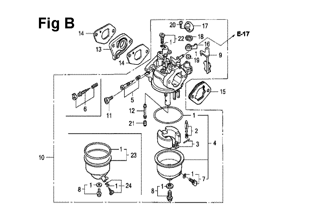 Fig-5 Diagram and Parts List for GXV120 Type N1B Honda Engine