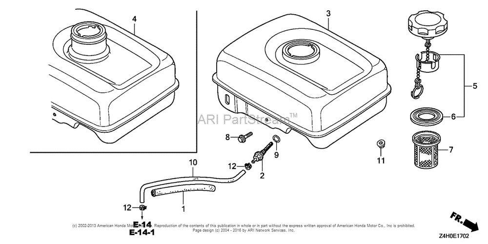 Fuel Tank (3) Diagram and Parts List for GX120UT2 (typePX2)(GCBMT-1000001) Honda Engine