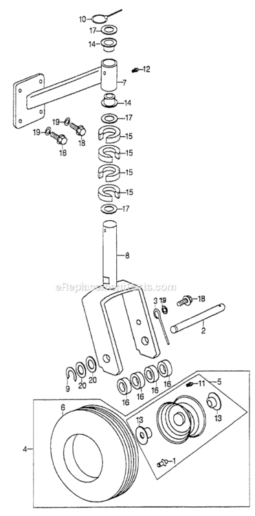Front Caster Diagram and Parts List for CD7048 Type CCD1VIN# CCD1-1000001 Honda Lawn Mower