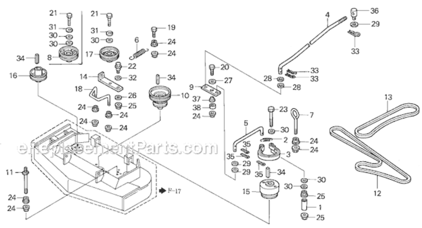 V-Belt Diagram and Parts List for CD7136 Type AVIN# RZDZ-3000001 Honda Lawn Mower