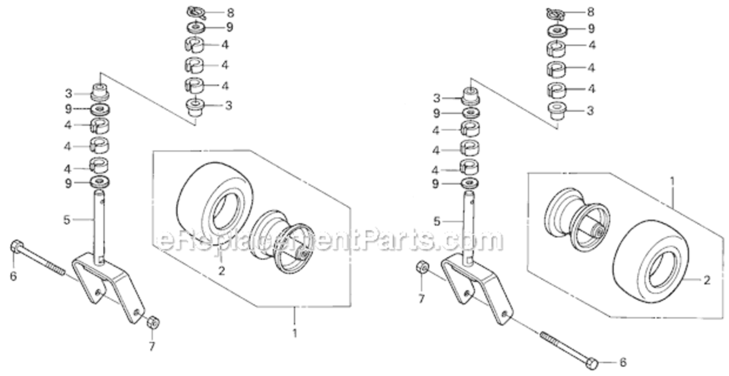 Front Wheel Diagram and Parts List for CD7148 Type AVIN# RZEA-3000001 Honda Lawn Mower
