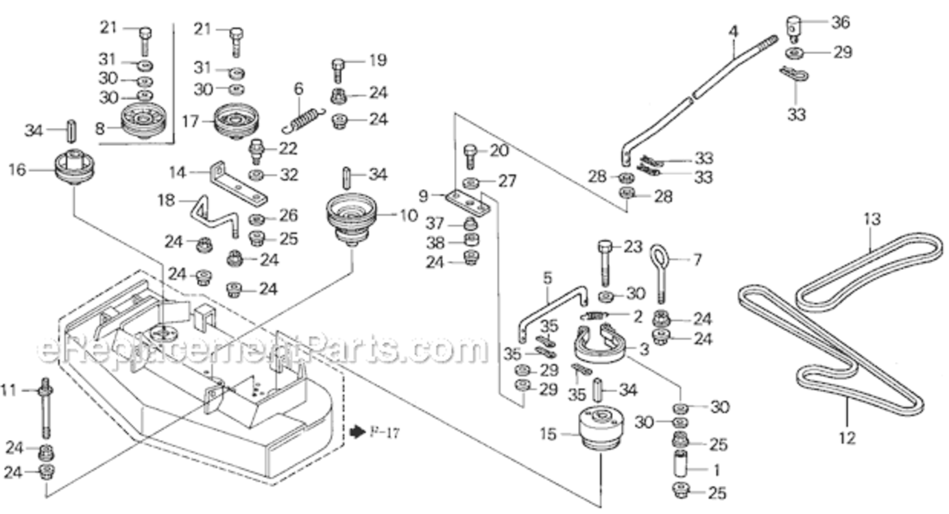 V-Belt Diagram and Parts List for CD7148 Type AVIN# RZEA-3000001 Honda Lawn Mower