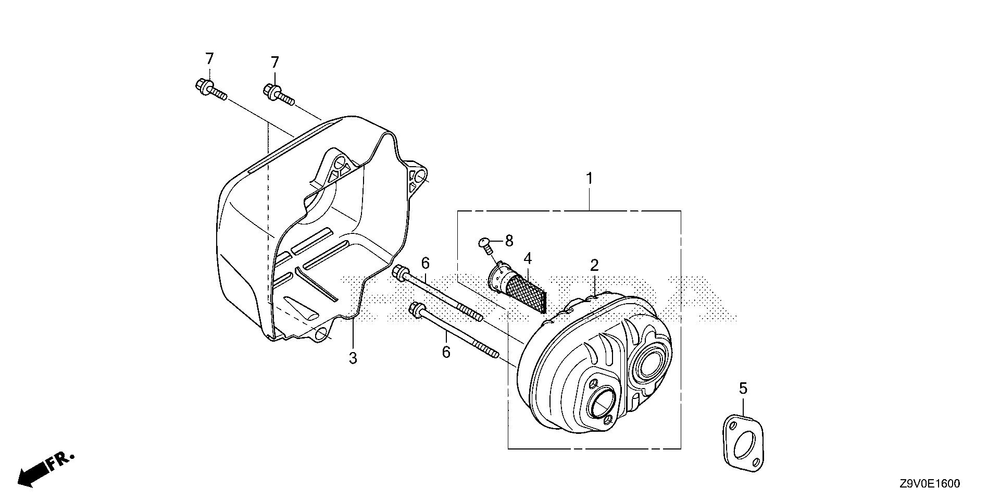 Muffler Diagram and Parts List for GCV200LA (Type G5BR)(GJAVA-1000001-9999999) Honda Engine