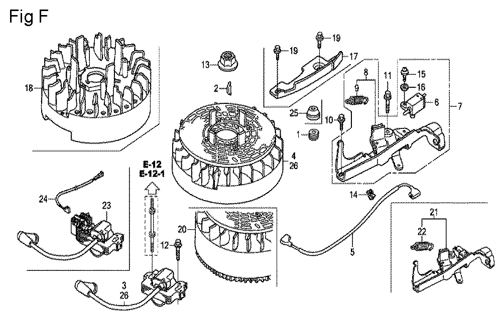 Fig-6 Diagram and Parts List for GCV190A Type R3A Honda Engine