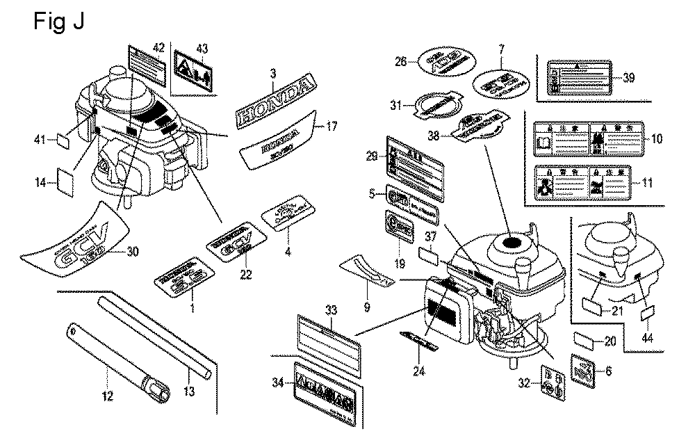 Fig-10 Diagram and Parts List for GCV160LE Type A7H1A Honda Engine