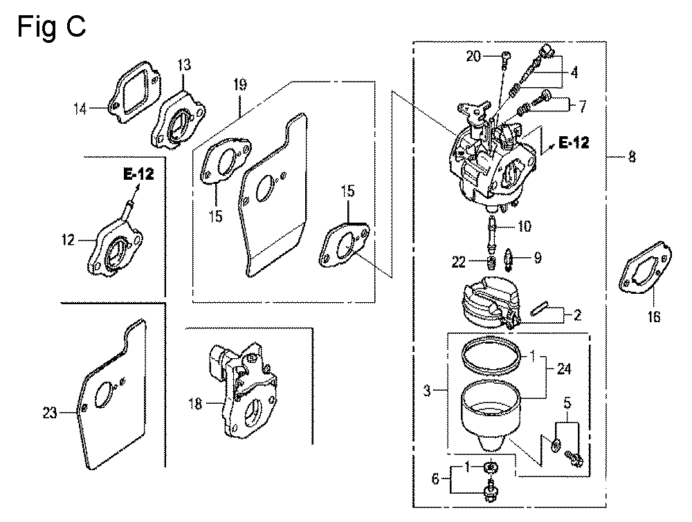 Fig-3 Diagram and Parts List for GCV160LA Type A2R Honda Engine