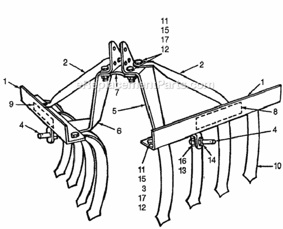 Spring Shank Cultivator Diagram and Parts List for CV752A Type A Honda Lawn Tractor