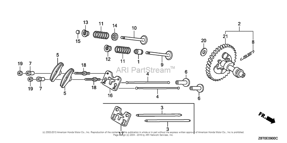 Camshaft Diagram and Parts List for GX340UT2 (typePKT2)(GCBET-1000001) Honda Engine