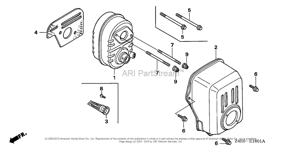 Muffler (2) Diagram and Parts List for GX100U (typeKRB5)(GCAGK-1000001) Honda Engine