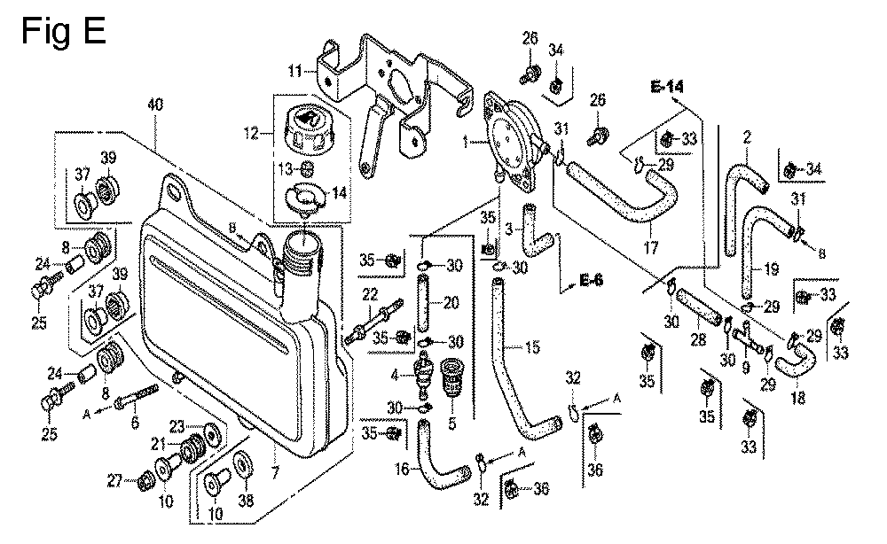 Fig-5 Diagram and Parts List for GC190A Type SHE6 Honda Engine