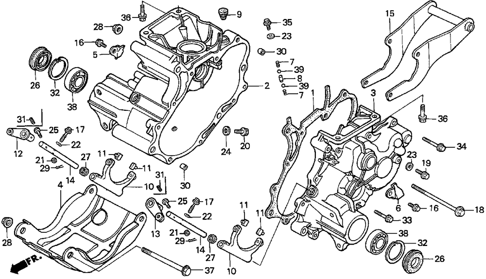 Transmission Case Diagram and Parts List for HP250 (Type  CA)(NA1-2000001 - 2599999) Honda Lawn Tractor Accessories