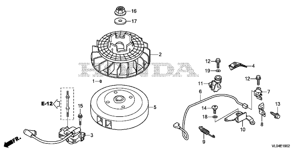 Flywheel-Ignition Coil (3) Diagram and Parts List for HRR216K10 (Type  PKAA)(MZCG-1140001 - 1660000) Honda Lawn Mower
