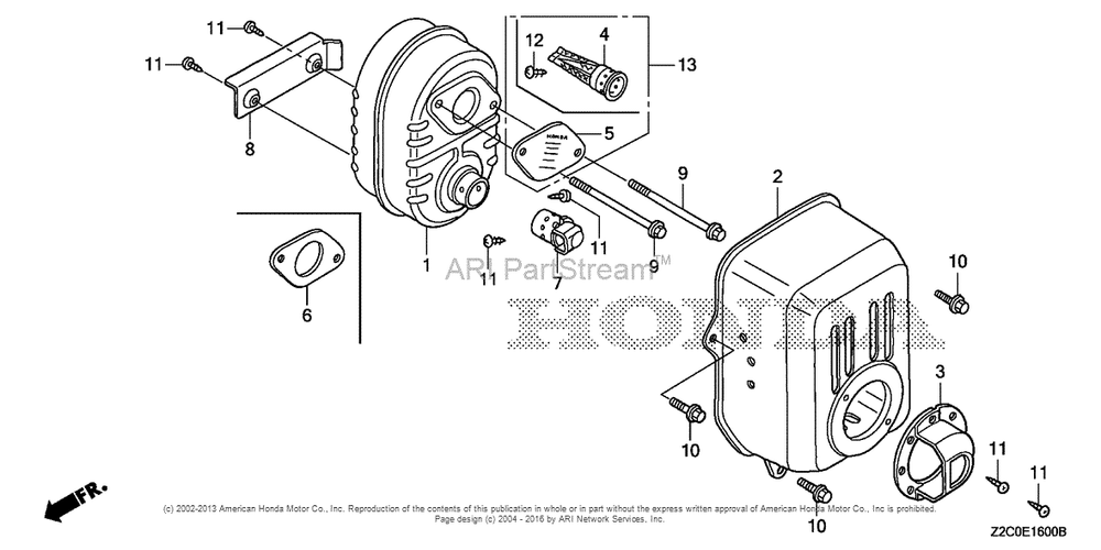 Muffler Diagram and Parts List for GS190LA (typeQHAF)(GCACA-1000001) Honda Engine