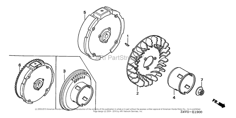 Flywheel Diagram and Parts List for GX200UT2 (typePXU)(GCBTT-1000001) Honda Engine