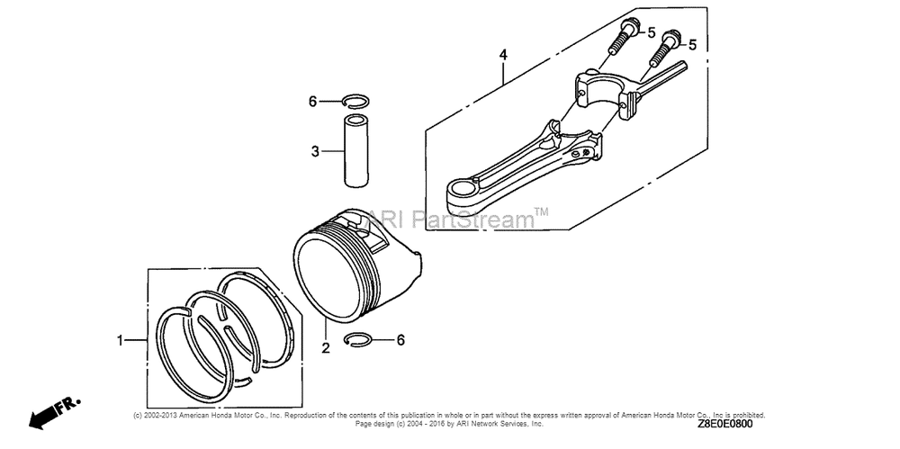 Piston + Connecting Rod Diagram and Parts List for GSV190LA (typeS3T)(GJACA-1035731) Honda Engine