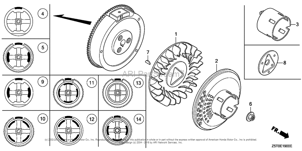 Flywheel Diagram and Parts List for GX390UT2 (typeSMXC)(GCBCT-1000001) Honda Engine