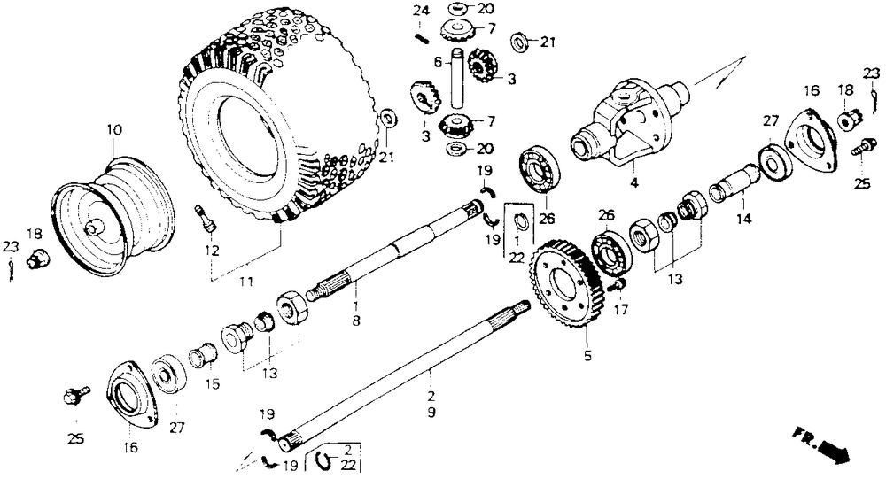 Rear Wheel Diagram and Parts List for HT-R3811 (Type  SA)(MABT-5000001 - 9999999) Honda Lawn Mower