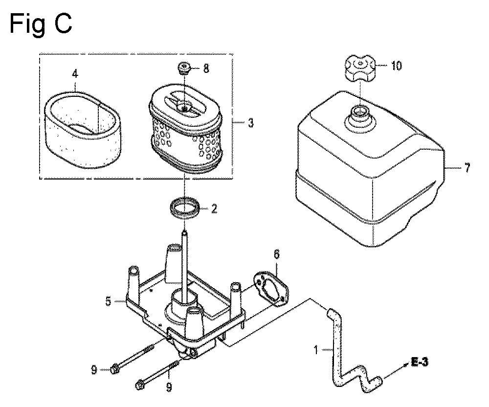 Fig-3 Diagram and Parts List for GC190A Type QHPA Honda Engine