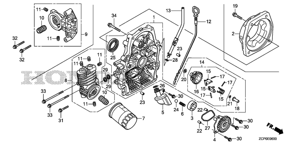 Crankcase Cover Diagram and Parts List for GX630RHX (Type TDCC)(GCAMH-2000001-9999999) Honda Engine