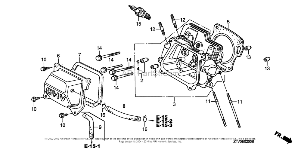 Cylinder Head Diagram and Parts List for GX200UT2 (typePXU)(GCBTT-1000001) Honda Engine