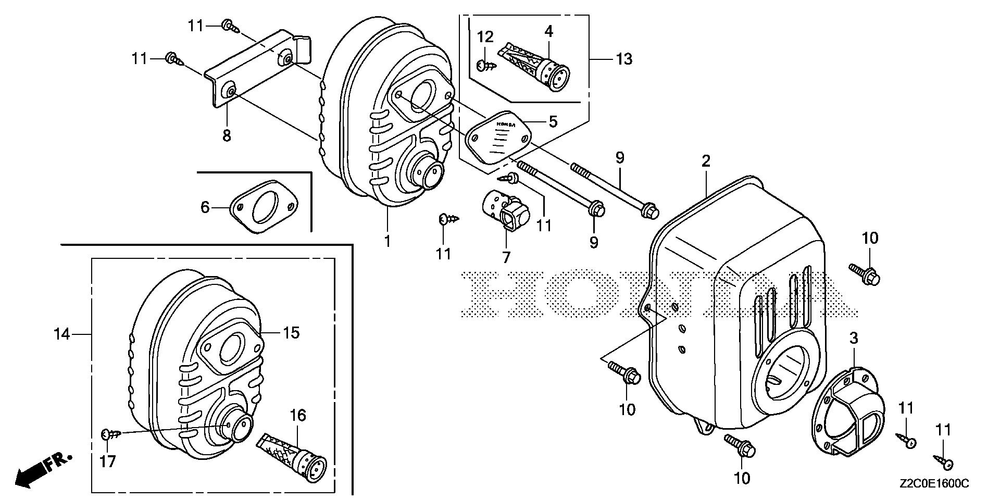 Muffler Diagram and Parts List for GS190LAX (Type QHAF)(GCACA-2074905-9999999) Honda Engine