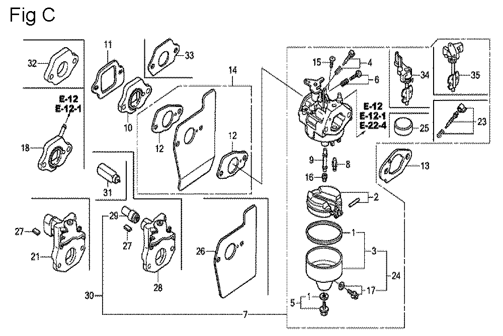 Fig-3 Diagram and Parts List for GCV160A Type A3A Honda Engine