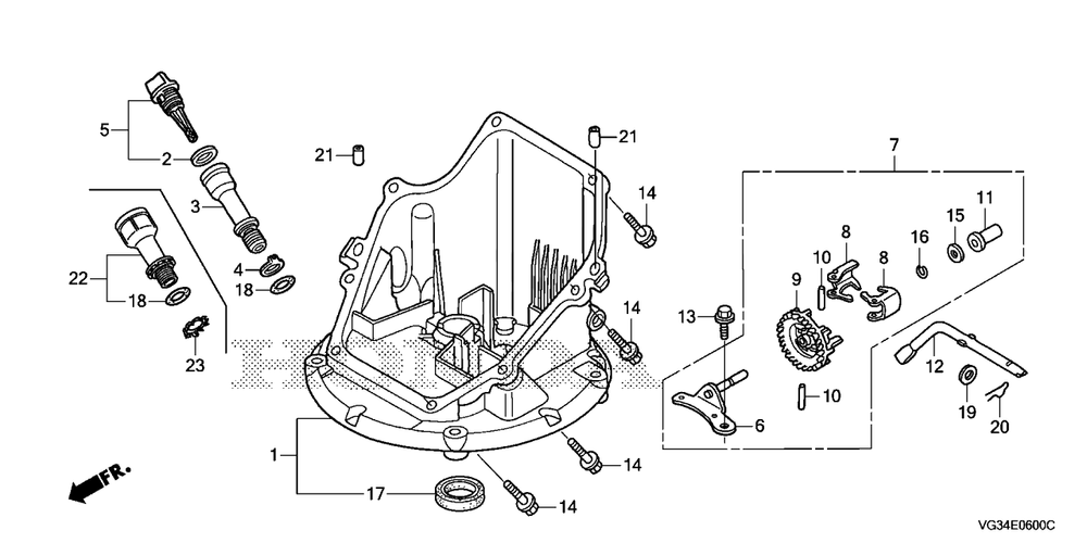 Oil Pan Diagram and Parts List for HRS216K7 (Type  VKAA)(MZBZ-6580001 - 9999999) Honda Lawn Mower