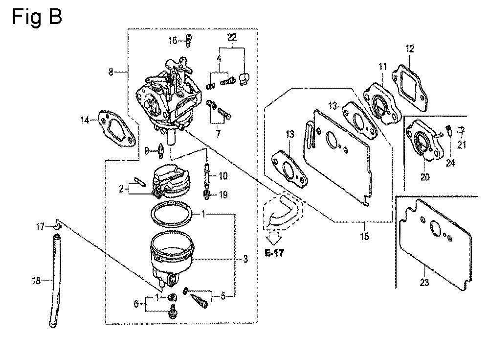 Fig-2 Diagram and Parts List for GC135 Type QHP7 Honda Engine