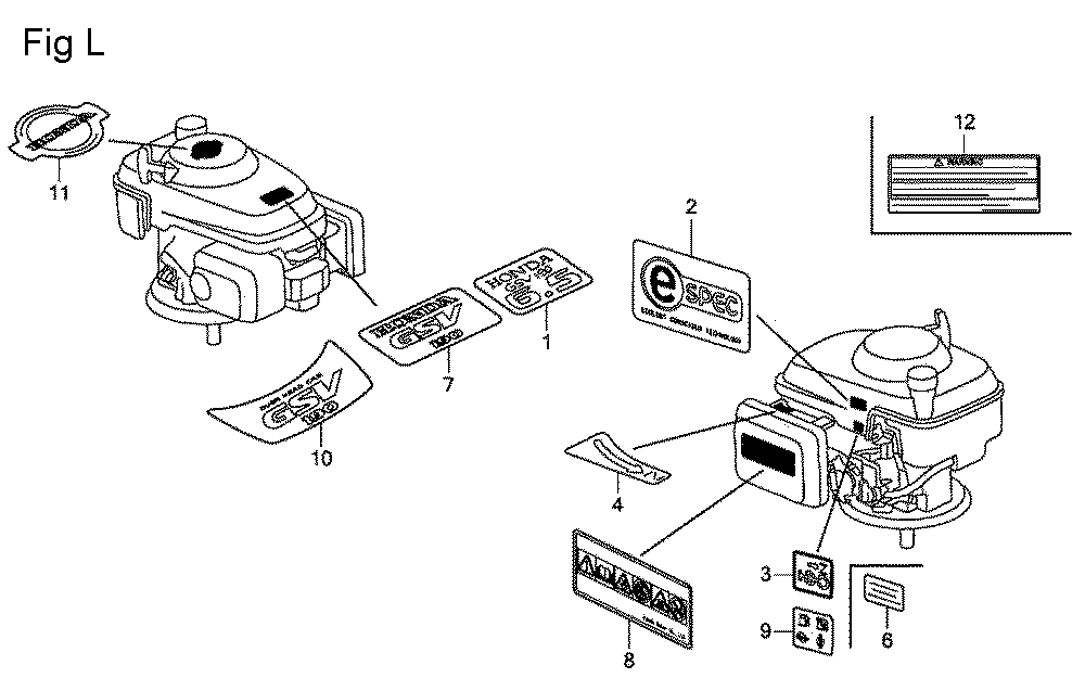 Fig-12 Diagram and Parts List for GSV190A Type N1L Honda Engine