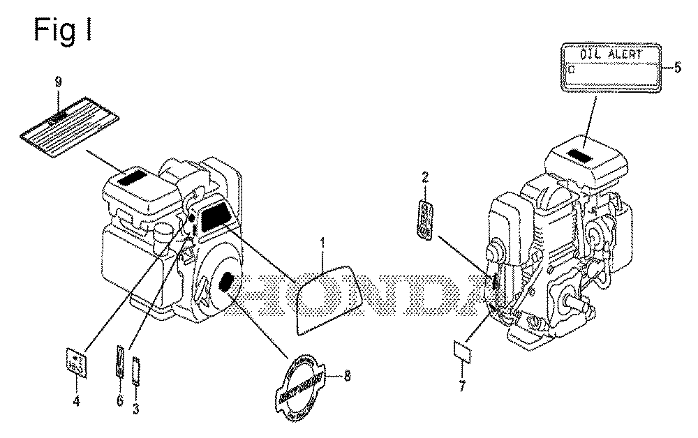 Fig-9 Diagram and Parts List for GS190A Type VXE9 Honda Engine