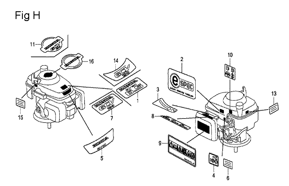 Fig-8 Diagram and Parts List for GCV190A Type N1A Honda Engine