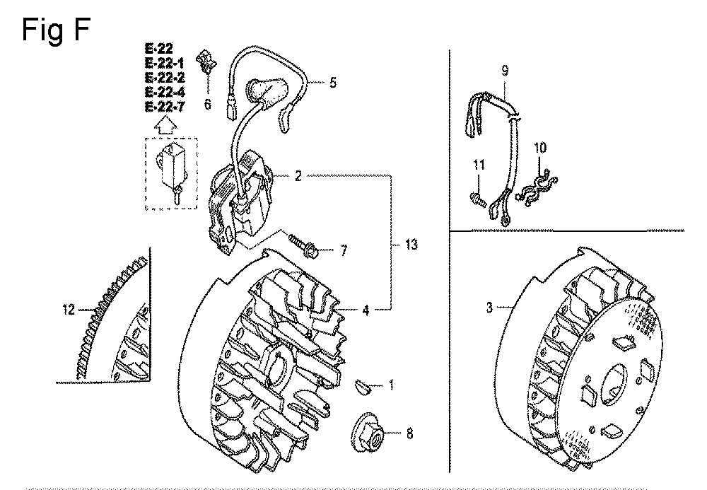 Fig-6 Diagram and Parts List for GC135 Type PXU Honda Engine