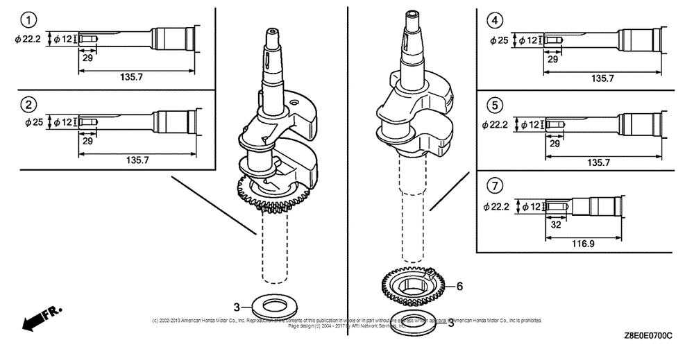Crankshaft Diagram and Parts List for GSV190LA (typeGBH)(GJACA-1035731) Honda Engine
