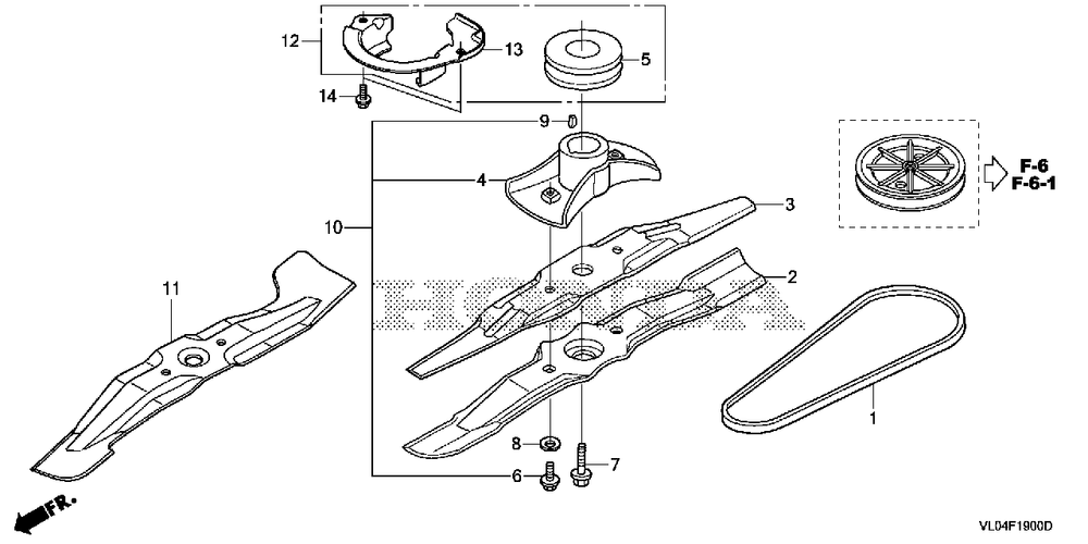 Rotary Blade (1) Diagram and Parts List for HRR216K10 (Type  VLAA)(MZCG-1140001 - 1660000) Honda Lawn Mower