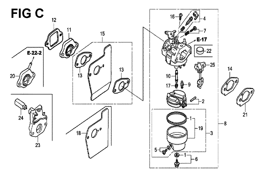 Fig-3 Diagram and Parts List for GCV190LA Type SBL Honda Engine
