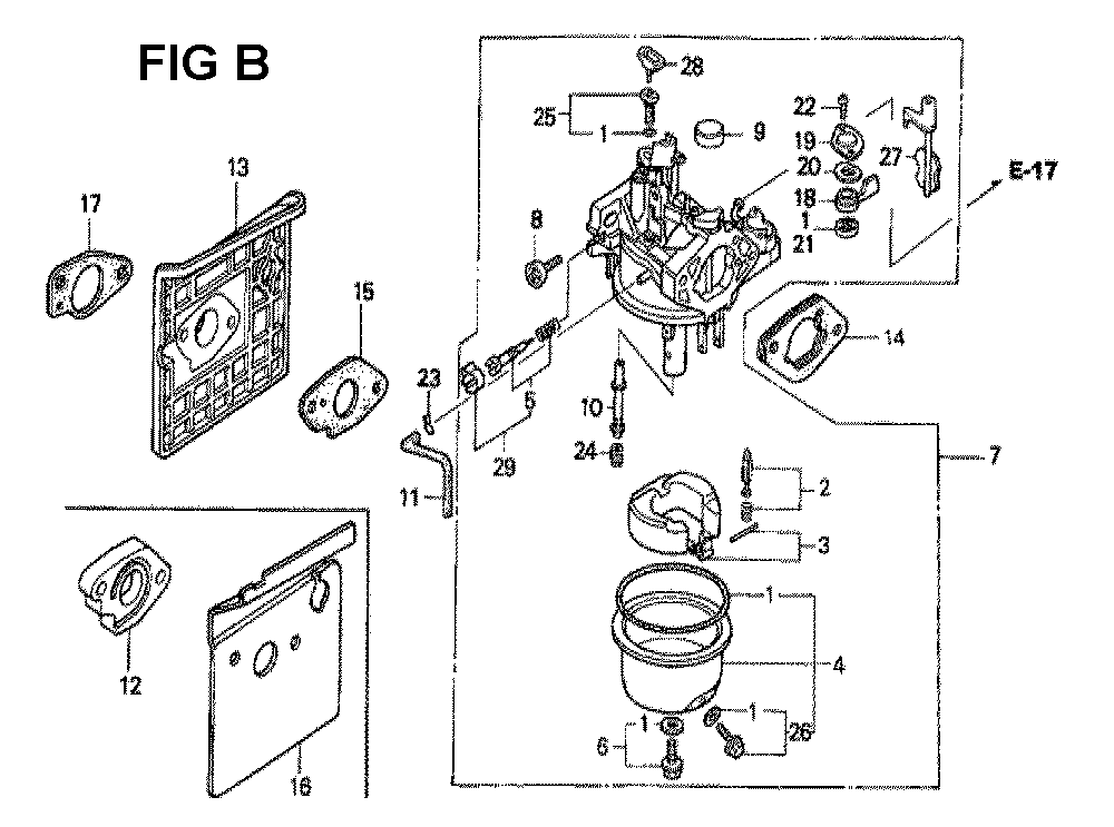 Fig-9 Diagram and Parts List for GXV340K1 Type DA4 Honda Engine
