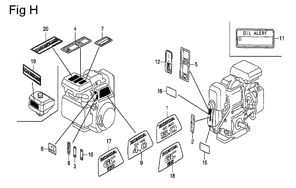 Fig-8 Diagram and Parts List for GC160 Type SHE3 Honda Engine
