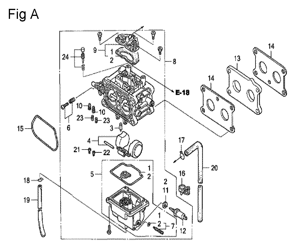 Fig-1 Diagram and Parts List for GCV530 Type DXA Honda Engine