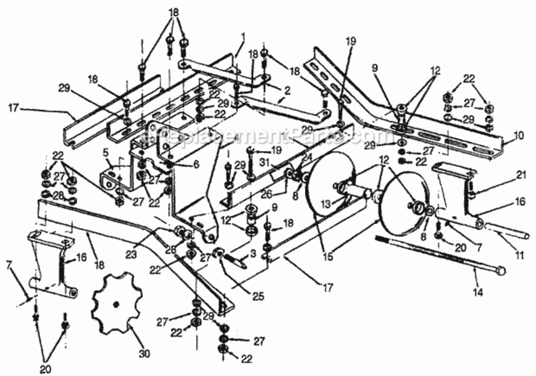 Tandem Row Disc Harrow Diagram and Parts List for DS752A Type A Honda Lawn Tractor