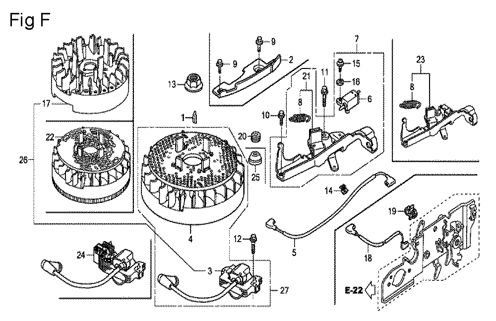 Fig-6 Diagram and Parts List for GCV160A Type A1AF Honda Engine