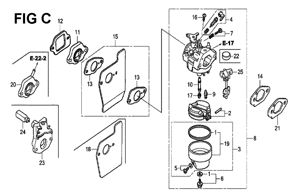 Fig-3 Diagram and Parts List for GCV190LA Type G5AP Honda Engine