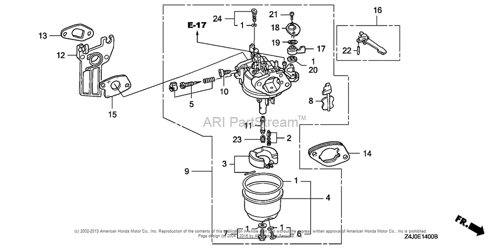 Carburetor (1) Diagram and Parts List for GX160U1 (typeVG24)(GCACK-1000001) Honda Engine