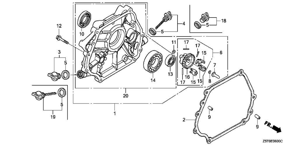 Crankcase Cover (1) Diagram and Parts List for GX390UT2 (Type  QAE2/A)(GCBCT-3000001 - 9999999) Honda Engine