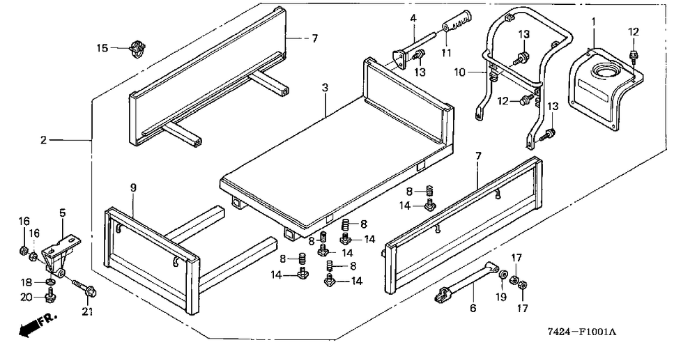 Carrier (Hp400k3) Diagram and Parts List for HP400K3 (Type  BA/B)(NAA-2800001 - 2800447) Honda Lawn Tractor Accessories