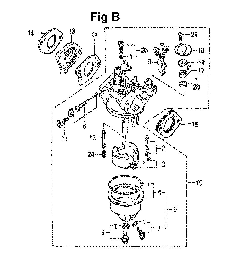 Fig-10 Diagram and Parts List for GXV140 Type N1EA Honda Engine